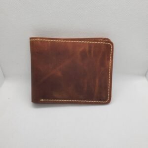 Vintage Handmade Brown Leather Wallet – Rustic Bi-Fold Design