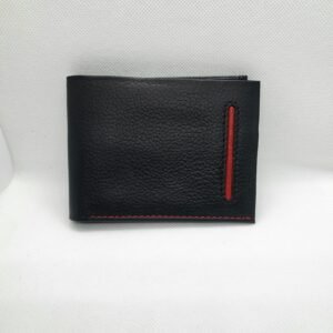 Modern Black Leather Wallet with Red Stitch – Minimalist Design