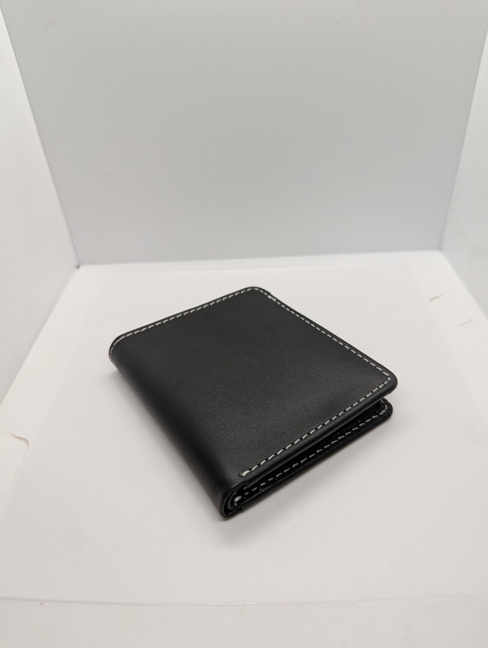 Black Leather Wallet with White Stitching - Image 2